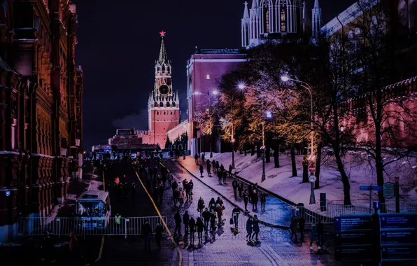 Picture night, winter, Moscow, russia, moscow, Red Square