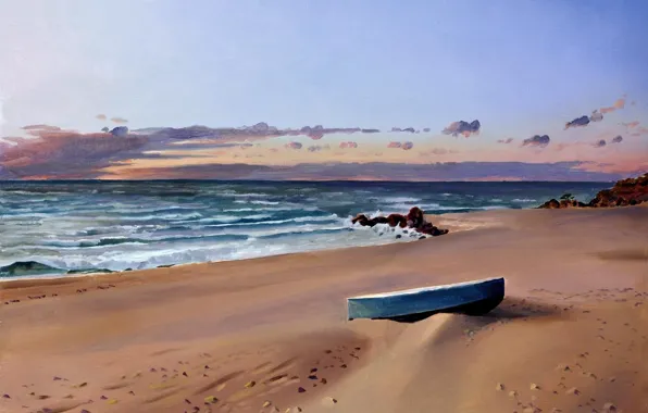 Picture sand, sea, beach, stones, shore, boat, surf