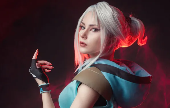 Look, portrait, makeup, blonde, hood, gloves, gesture, cosplay