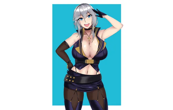 Girl, sexy, cleavage, blouse, thighhighs, long hair, boobs, anime
