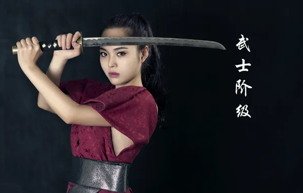 Picture girl, sword, characters, Asian, wakizashi