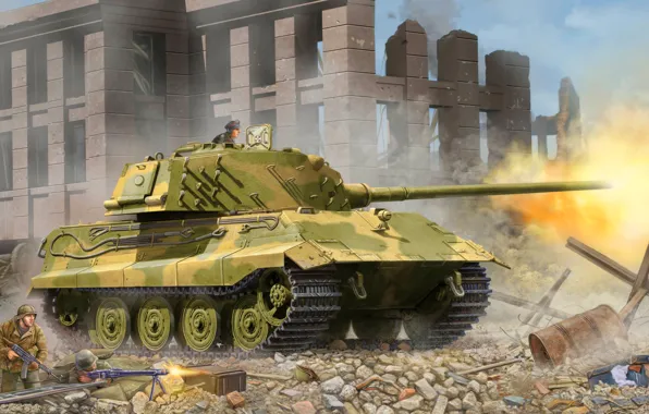 War, art, painting, tank, ww2, E-75 tank