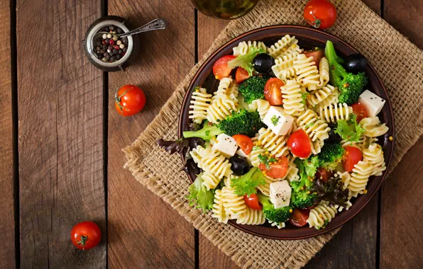 Greens, Cheese, tomato, seasoning, Pasta