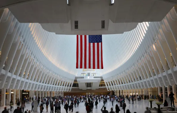 New York, flag, USA, World Trade Center, Oculus