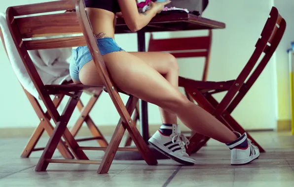 Ass, girl, table, ass, sneakers, chair, legs, ass