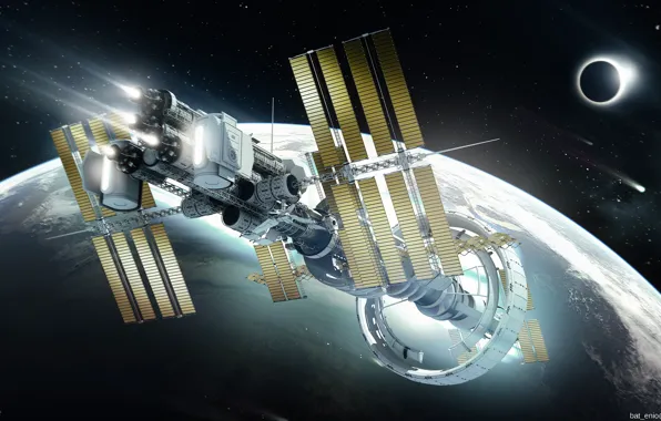Planet, station, Spaceship concept