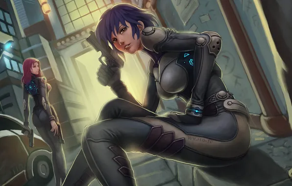 Machine, look, light, weapons, girls, yard, Art, costumes