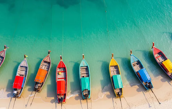 Sand, water, Wallpaper, shore, boats, art, wallpaper, coast
