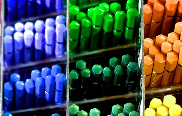Macro, colored, pencils, a lot, hexagons, colored pencils