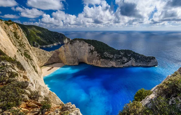 Beach, rocks, island, Greece, The Ionian sea, Zakynthos, Shipwreck