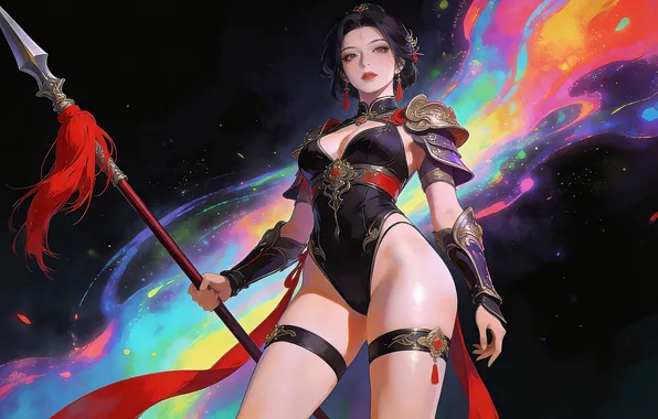 Picture girl, sexy, brunette, asian, spear, ai art