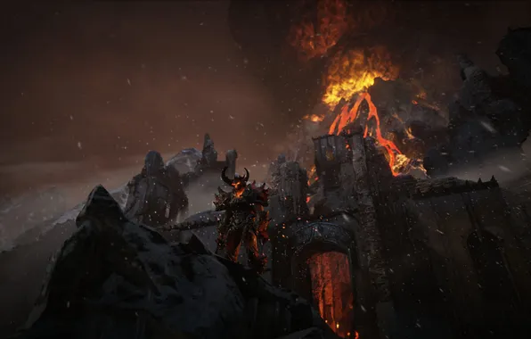 Picture mountains, flame, the volcano, the demon, fortress, unreal engine 4