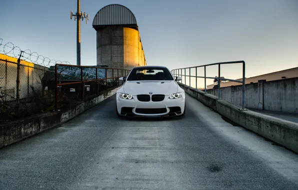 Picture white, the sky, the fence, bmw, BMW, white, the front, barbed wire