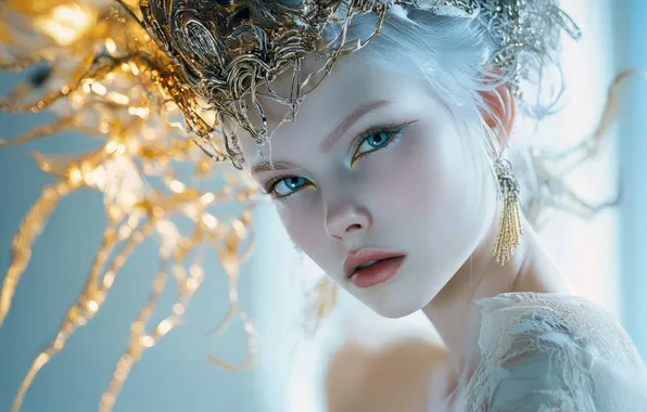 Look, girl, light, decoration, face, pose, portrait, crown