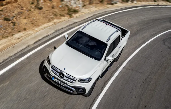 Road, white, movement, markup, Mercedes-Benz, roadside, pickup, 2017