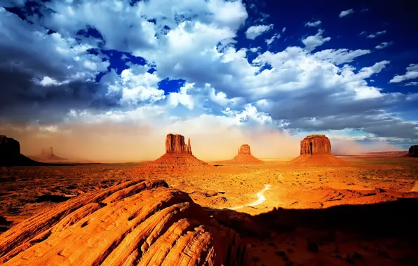 Picture rocks, desert, Clouds
