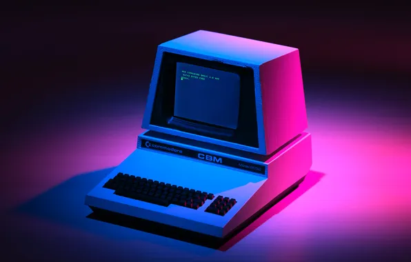 Picture vintage, blue, pink, computer, spotlights, code, simple background, Commodore