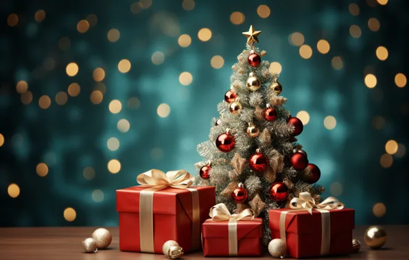 Balls, lights, box, gift, Shine, Christmas, gifts, New year
