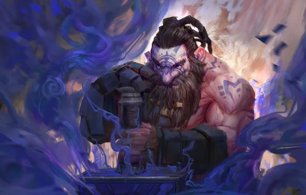 Fantasy, art, dwarf, Smith, Trung Tin Shinji, Blue Hammer