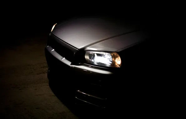 Picture the dark background, nissan, skyline, cars, auto, wallpapers, r34, Wallpaper HD