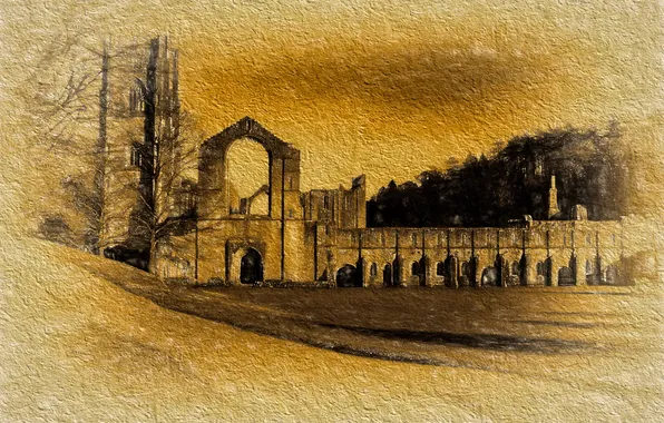 The city, background, Fountains-Abbey