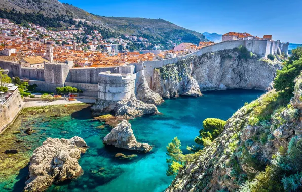 Sea, rocks, home, Croatia, Dubrovnik, Bastion