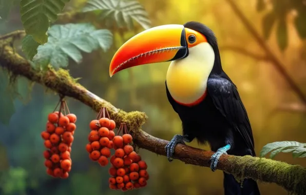 Look, bird, branch, Toucan, AI art, neural network