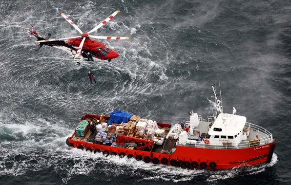 The ocean, Sea, Helicopter, Technique, Rescuers, Ship, Vessel, Offshore