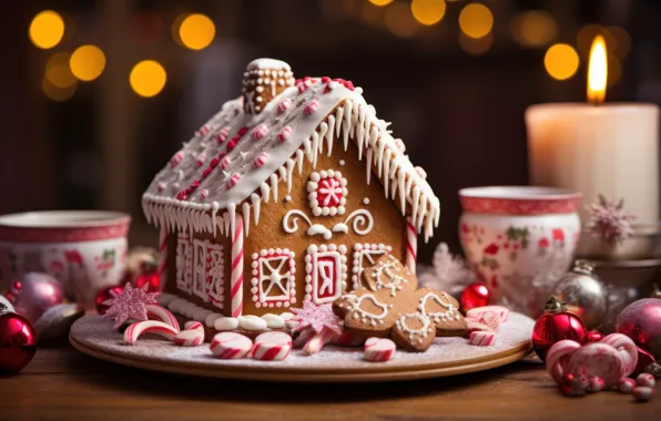 Pattern, cookies, Christmas, New year, house, dessert, sweet, glaze
