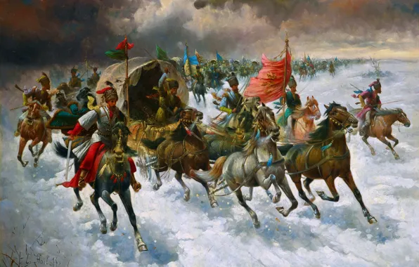 Picture Picture, Soldiers, Horse, Cossacks, Austrian artist, Caravan of Cossacks, Constantin Stoiloff, Konstantin Stoyloff