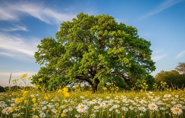 Summer, the sky, flowers, tree, Wallpaper, art, wallpaper, summer