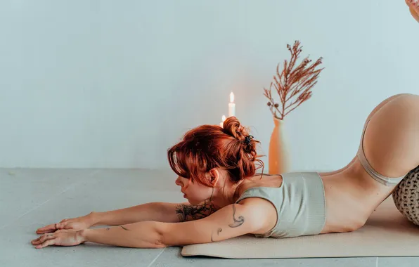 Ass, sexy, pose, wall, model, body, panties, candles