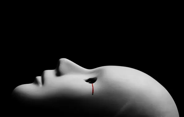 Loneliness, blood, mask, black and white, tear