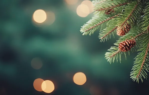 Light bulb, branches, lights, spruce, Christmas, New year, tree, needles