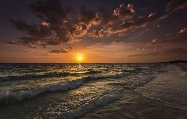 Picture sea, sunset, shore, the evening