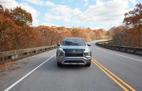 Clouds, movement, speed, highway, SUV, Mitsubishi Outlander, 2022