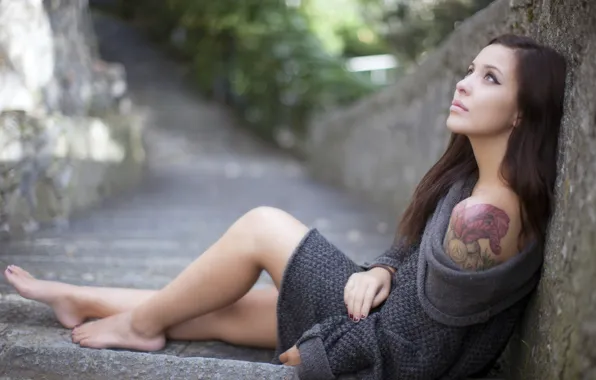 Picture girl, reverie, mood, tattoo, shoulders, Andreina Togni