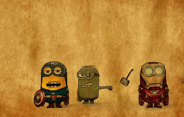 Picture iron man, Hulk, Thor, captain America, minions, the Avengers, The Avengers, Despicable avengers