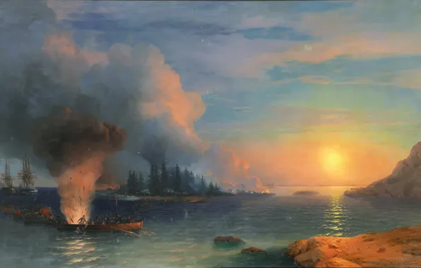 Picture, battle, Ivan Aivazovsky, 1858, The battle of Bomarsund