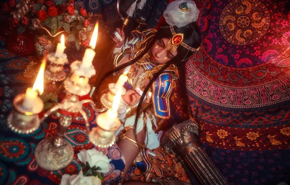 Girl, East, girl, Asian, beauty, ornament, candle holder, cosplay