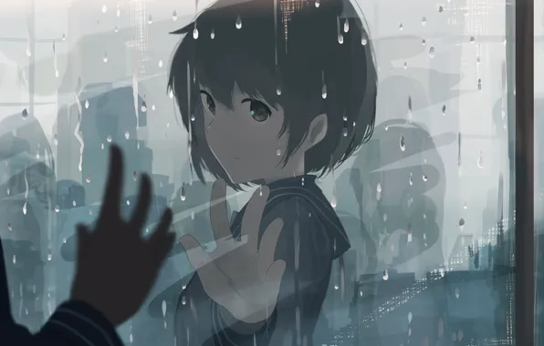 Rain, blue, eyes, anime, art, mfua. RU