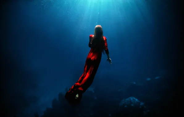 Picture girl, in red, under water, TJ Drysdale, Ascent