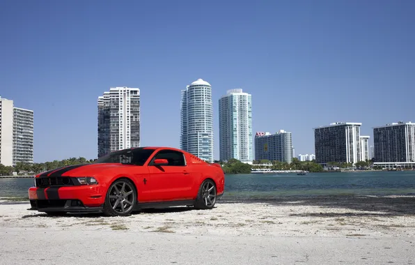 Picture mustang, red, ford, beach, miami