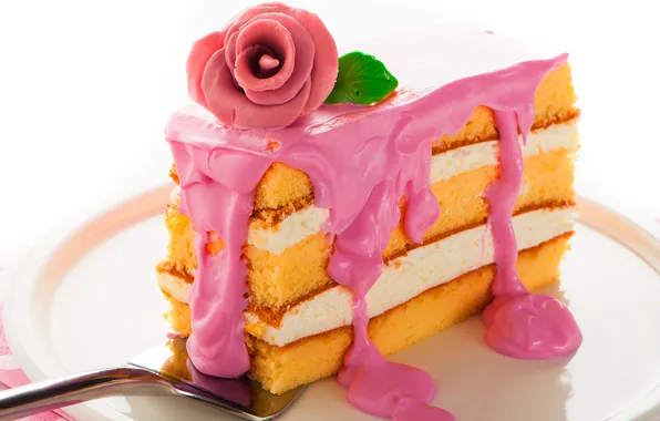 Flower, plate, cake, cream, dessert, the spatula