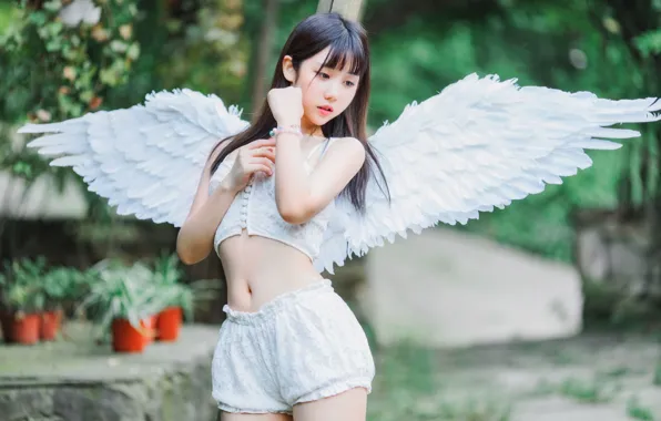 Beautiful, Asian, Model, Angel, Woman, Pretty, Wings, Outdoor