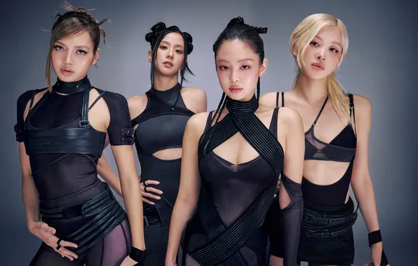 Picture music, background, portrait, group, in black, Blackpink, girls, Asian girls
