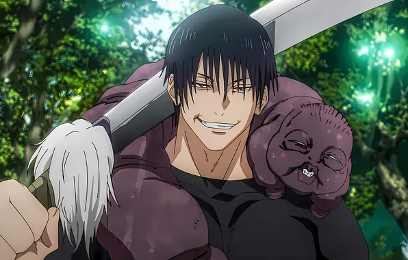 Trees, smile, spirit, sword, katana, anime, high quality, A magical battle