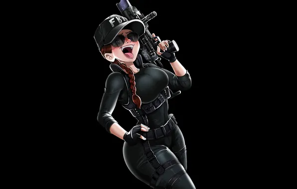 Picture ash, Rainbow Six, cartoon, FBI, girls with guns, machine gun, open mouth, Victories