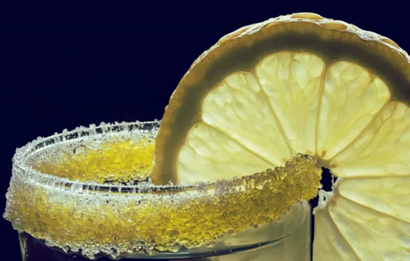 Glass, lemon, sugar