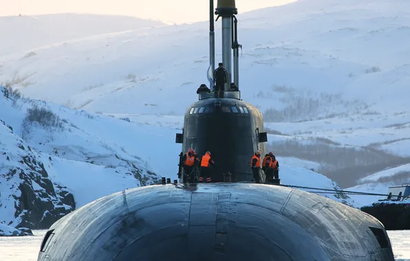 Submarine, mooring, the project 949A, the nuclear-powered ship